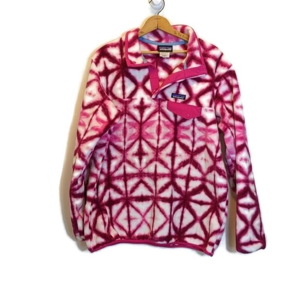 Patagonia Tops - Patagonia Synchilla Women's Size XL Pink Geometric Tie Dye Print Snap T Pullover